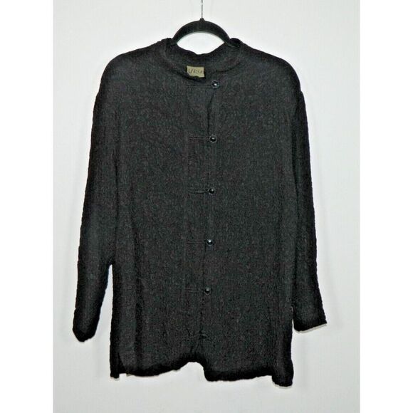 URU Jacket Top X- Large Black Lagenlook  Asian Boho Crinkles Flowy Lightweight - Picture 7 of 9